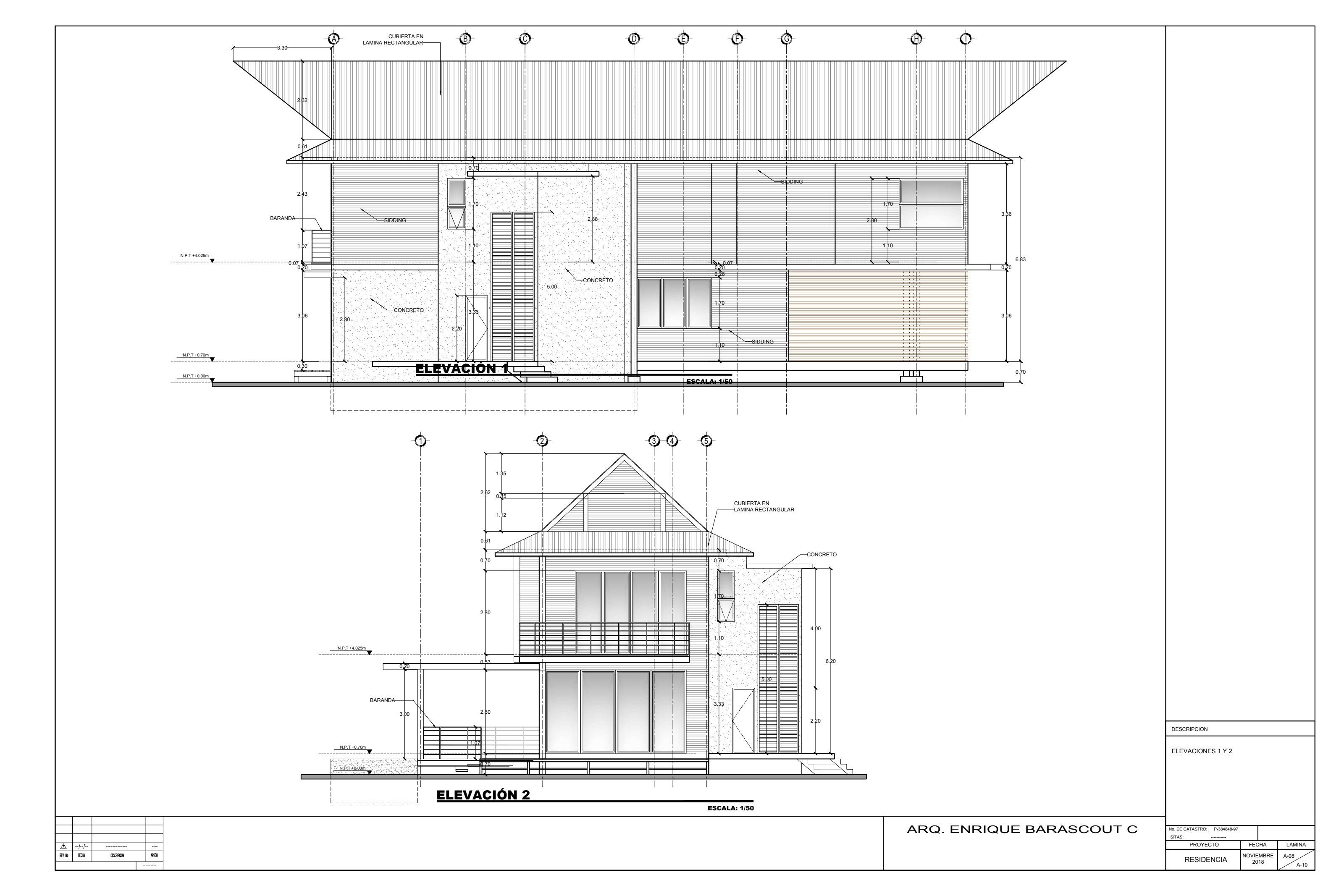 Residence elevations — facades facing the Pacific and the forest.